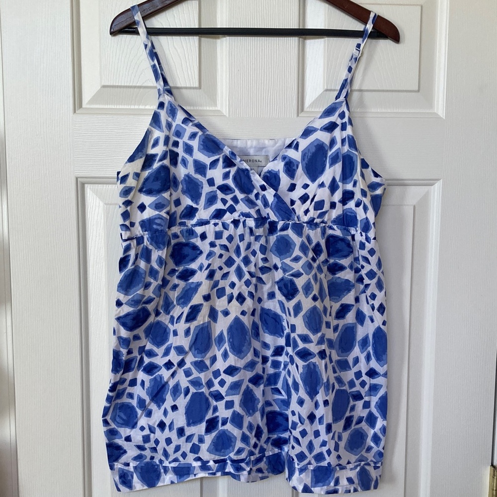 Merona Blue and White Geometric Camisole